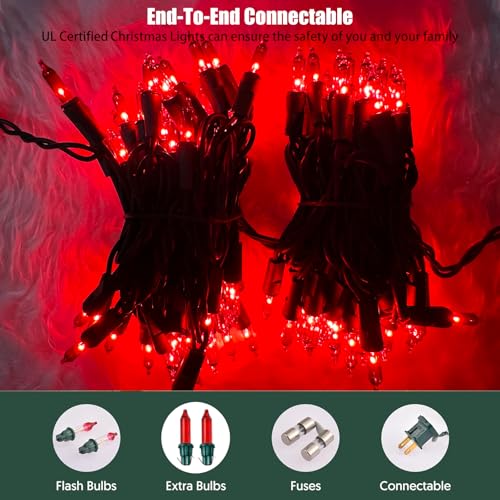 Christmas Lights 100 Count Red Christmas Tree String Lights with Green Wire for Outdoor Indoor Christmas Decorations Wedding Decorations Valentines Day Decor