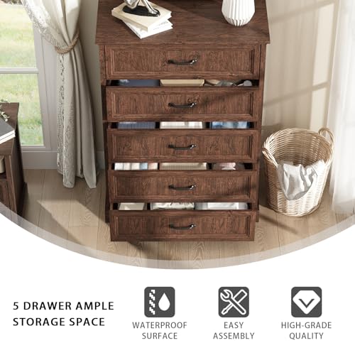 Farmhouse 5 Drawer Dresser for Bedroom