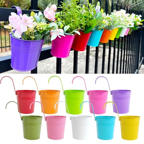 10 Pack 4" Galvanized Metal Railing Planters with Hooks (10 Count)