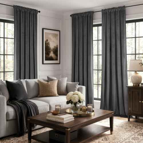 Grey Blackout Velvet Curtains Drapes 96 Inch Long 52"x96" Bedroom (2 Count)