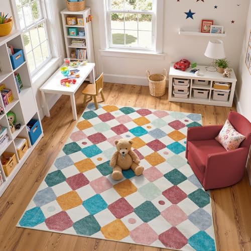 6x9 Classroom Rug Washable Kids Rug Colorful Playroom Mat Confetti (54 Sq Ft)