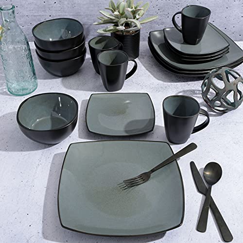 Soho Lounge Square Reactive Glaze Stoneware Dinnerware Set