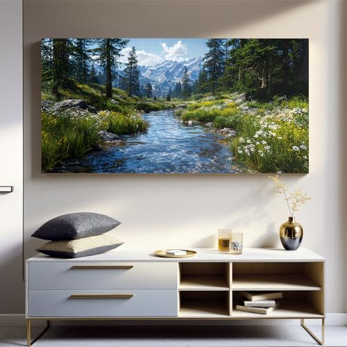 Large Green Landscape Wall Art For Living Room Nature Wall Art 35"X70"