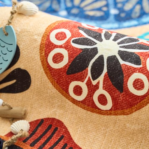 5ft Coastal Round Rug Washable Kids Rug Colorful Ocean Fish Mat Tan (19.63 Sq Ft)