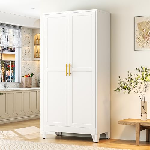 75.2" Tall Metal Storage Cabinet with 2 Doors & 5 Adjustable Shelves