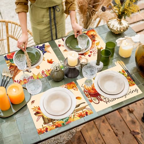 Thanksgiving Plastic Placemats Set of 6 Fall Table mats 17×13×0.04in (6 Count)