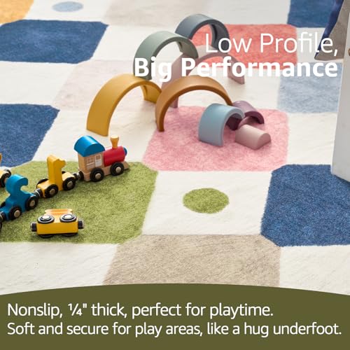 8ft Kids Round Rug Washable Classroom Rug Colorful Checkered Mat (50.27 Sq Ft)