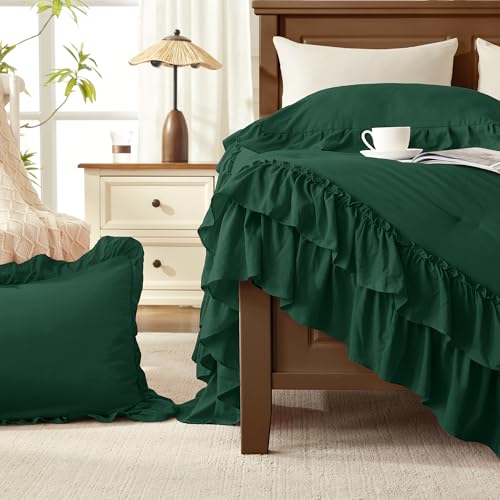 Dark Green Ruffle Oversized King Comforter Set