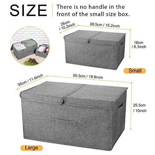 2 Pack Large Linen Fabric Collapsible Storage Bins with Lid and Handles (2 Count)
