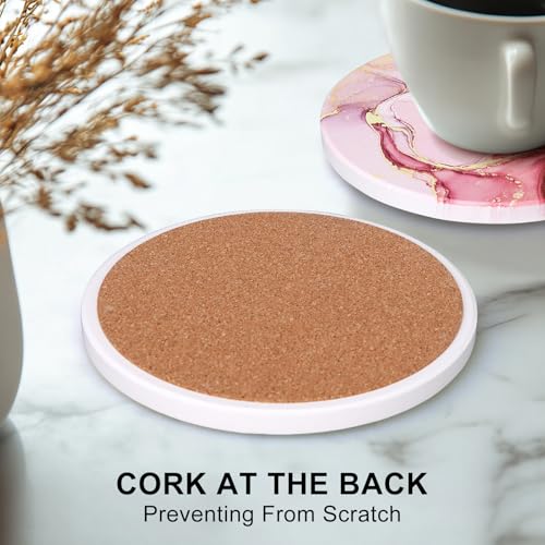 6 Pcs Pink Marble Abstract Ceramic Coasters with Holder for Coffee Table (6 Count)
