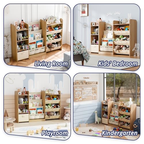 Kids Bookshelf and Toy Storage with 7 Removable Bins