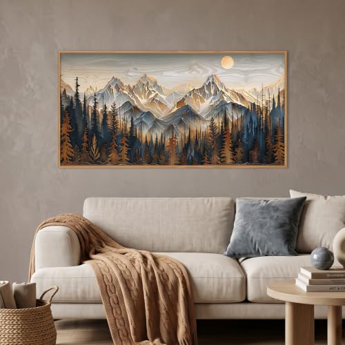 Rustic Pine Tree Mountain Framed Canvas Wall Art Set