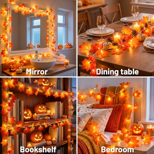 2Pack 18.6FT Lighted Fall Leaf Garland (2 Count)