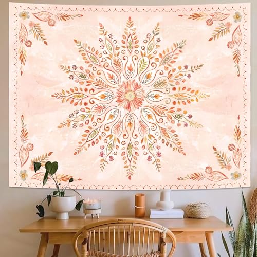 Floral Mandala Tapestry Boho Tapestry for Bedroom Orange Tapestries Wall Hanging Living Room Wall Art and Home Decor 70x90