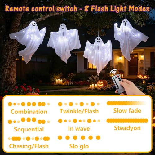 6 Pack Halloween Hanging Ghost Decorations with Lights (6 Count)