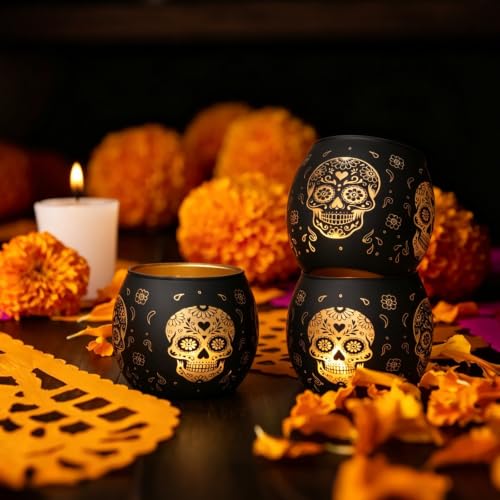 Day of Dead Skull Glass Votive Set (4 Count)