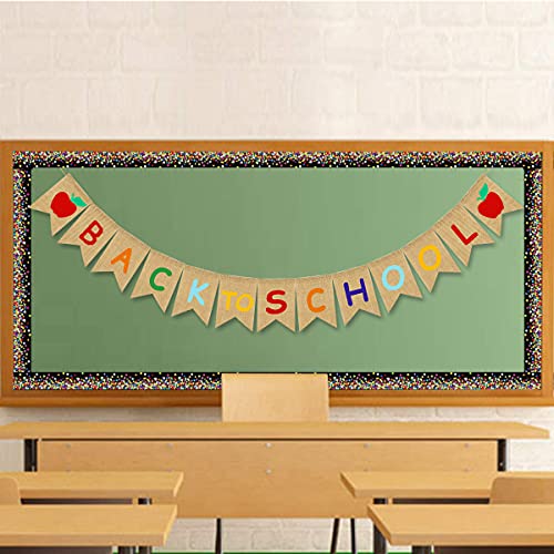 Back to School Burlap Banner First Day of School Bunting Banner Garland Classroom Home Party Decorations School Classroom Blackboard Hanging Decor Sign Schoolyard Party Supplies