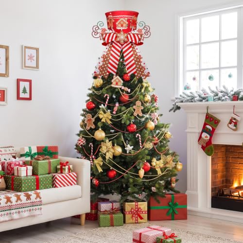 Gingerbread Christmas Tree Topper Red Top Hat with Candy Cane