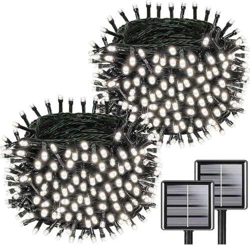 2pack 200LED Solar String Lights Outdoor Waterproof Cool White (66 Foot)