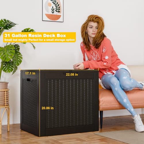 31 Gallon Wicker Pattern Resin Deck Box