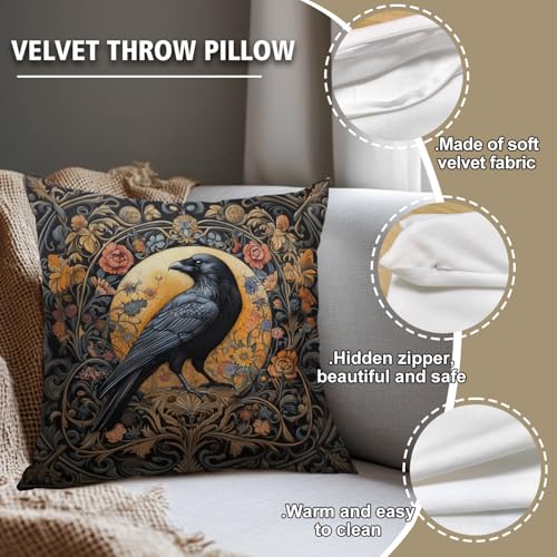 William Morris Abstract Vintage Floral Velvet Black Crow Design Throw Pillow Covers Home Decor