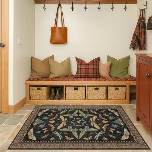 Green and Black Rug for Entryway Indoor (18 Sq Ft)