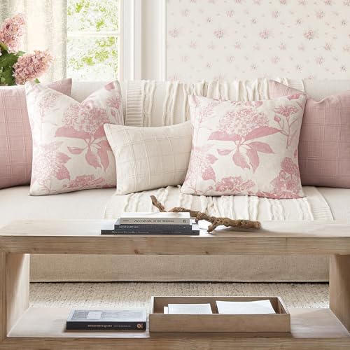 Set of 2 Linen Floral Throw Pillow Covers Neutral Vintage Print Decorative Cozy Cushion Covers Farmhouse Boho Home Decor for Sofa Chair Couch Bedroom Living Room
