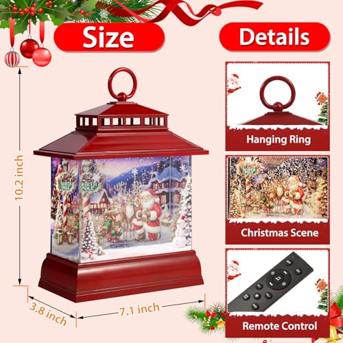 Christmas Snow Globe Lantern Water Glittering Lantern with 8 Songs & 6H Timer Romote Control Christmas Snow Globes USB & Battery Operated for Christmas Festival Decorations Gifts