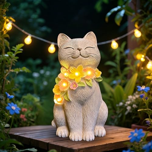Solar Cat Garden Statue for Outdoor Decor