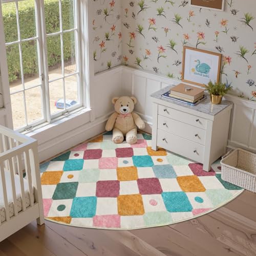 Corner Rug Washable Kids Rug Colorful Reading Nook Mat Confetti (25 Sq Ft)