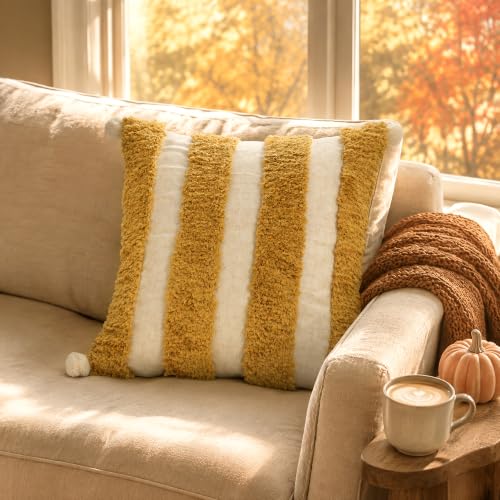 Boho Throw Pillow Covers 18x18 Tufted Decorations Mustard Yellow
