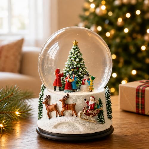 Christmas Snow Globe Lantern Water Glittering Santa Sleigh Crown with Music