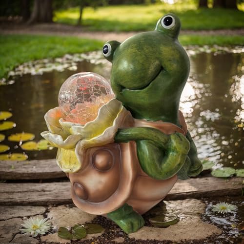 Solar Garden Turtle Statue with LED Light Cute Turtle Design Outdoor Lawn Ornament