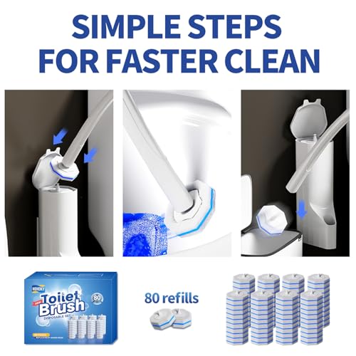 80Pcs Toilet Brush Refills for Disposable Toilet Bowl Brush Scrubber Cleaner Refill Pads (80 Count)