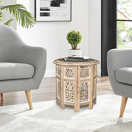 Lightnpro Rustic Octagonal Mango Wood Side Table