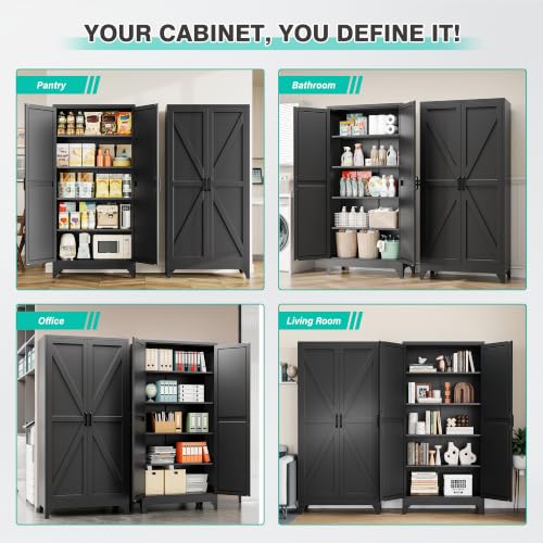 Wide & Deep Pantry Storage Cabinets with 2 Doors and 5 Shelves