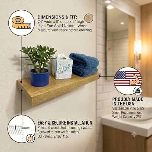 24 inch Wooden Floating Shelves for Wall
