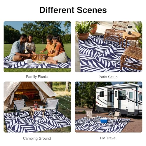 Outdoor Rug 9x12 ft Waterproof Reversible Leaf Mat