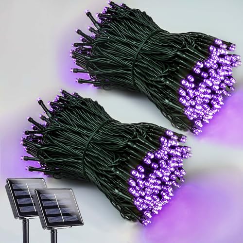 Solar Halloween Lights Outdoor 2 Pack 200 LED 66FT String Lights Purple (2 Count)
