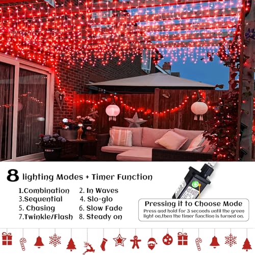 Red Christmas Icicle Lights for Outside
