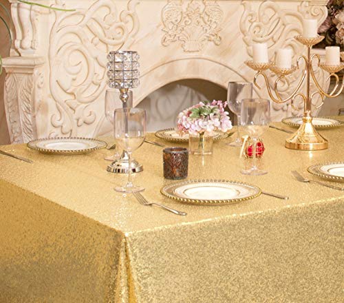 Sequin Tablecloth 60x102 Inch Gold for Wedding Party