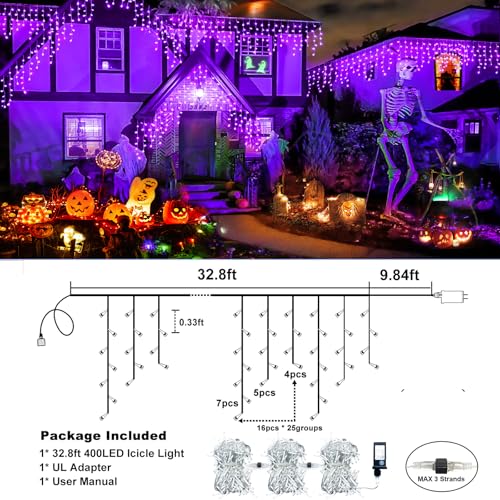 33FT 400 LED Icicle Lights for Outside