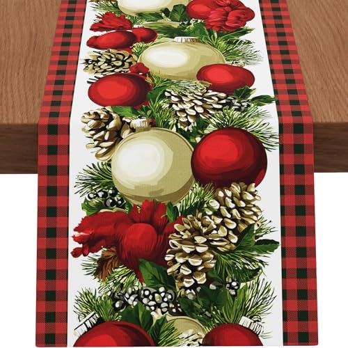 Table Runner for Christmas Decorations with Red and Green Buffalo