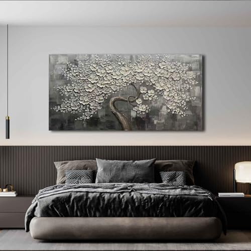 Flower Tree Wall Art Painting for Living Room White Botanical Picture for Bedroom Office Kitchen Home Decor Wall 30x60 Inches