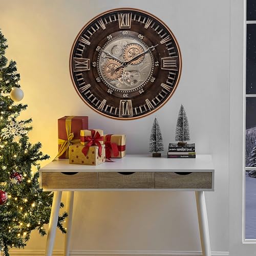 24 Inch Large Wall Clock with Moving Gears