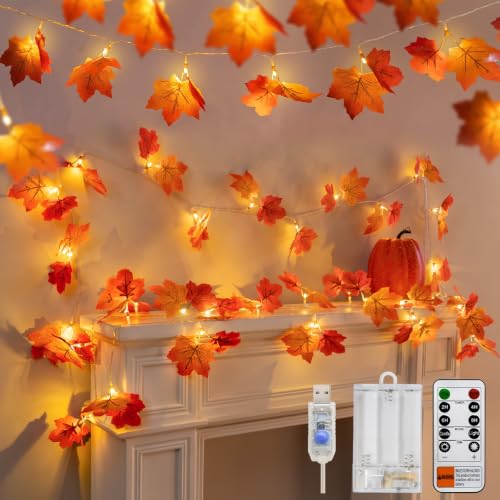 2Pack 18.6FT Lighted Fall Leaf Garland (2 Count)