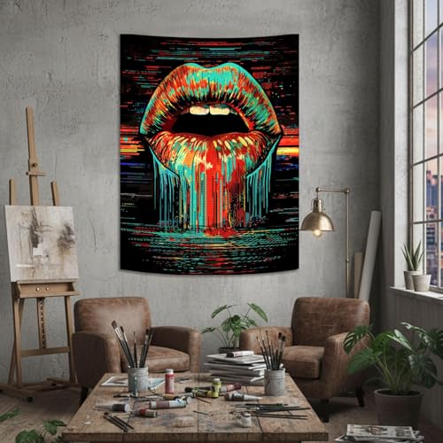 Hippie Vintage Lips Tapestry