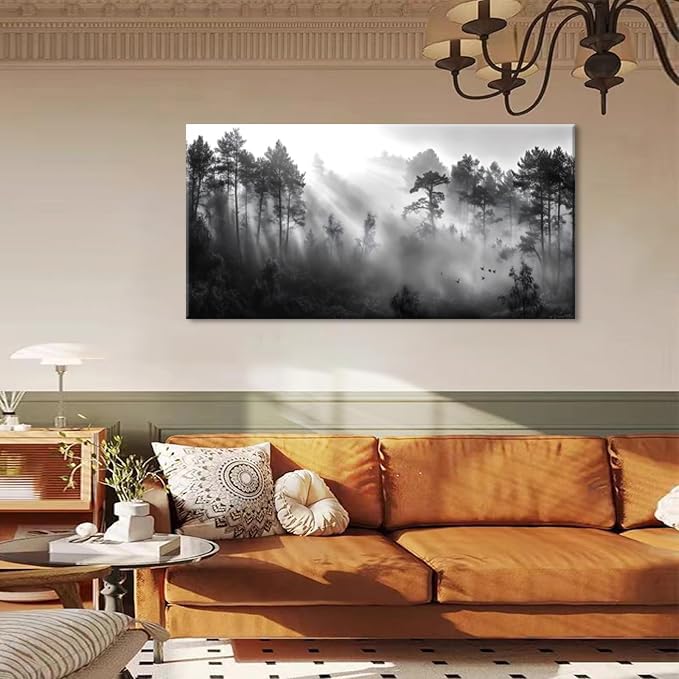 Black and White Forest Wall Art for Living Room Modern Canvas Prints Artwork Picture Paintings Bedroom Office Home Decor