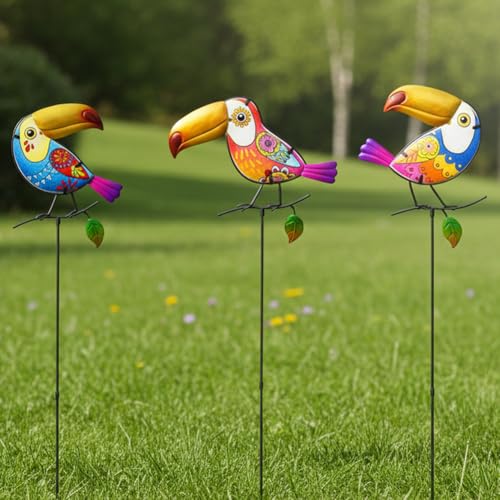 Set of 3 Toucan Stained Glass Decorative Garden Stakes (3 Count)