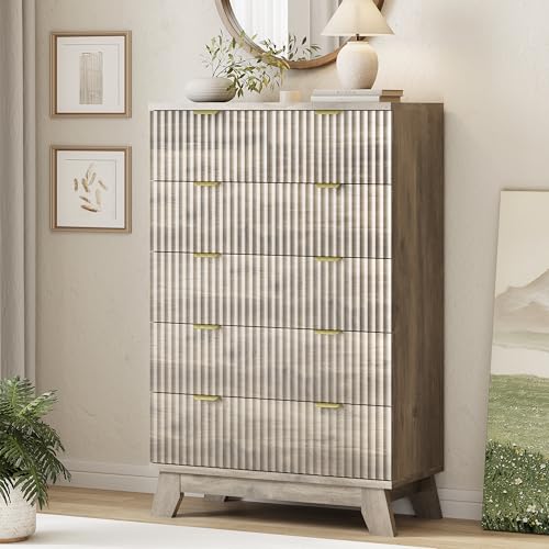 Fluted Dresser for Bedroom with 6 Drawers